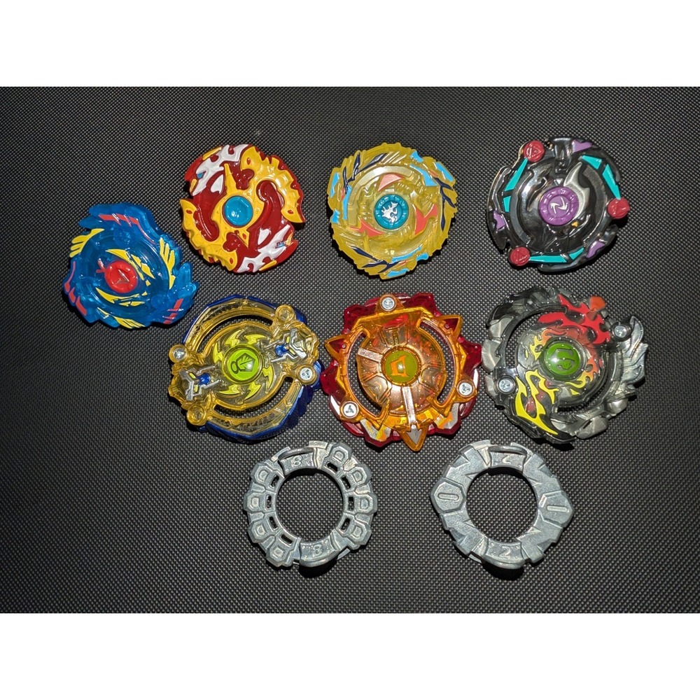 Beyblade Burst Mixed Lot - 7 Tops + 2 Extra Forge Discs - Valtryek Spryzen
